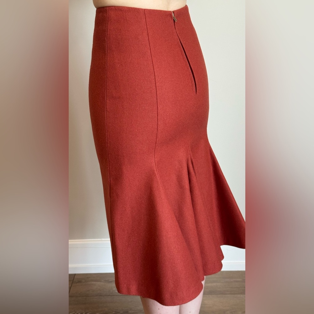 Copper Midi Pencil Skirt 60% wool stylish back